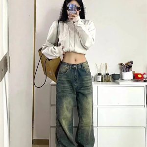 Y2K Fashion Fall Washed Low-Rise Baggy Jeans for Effortless Style