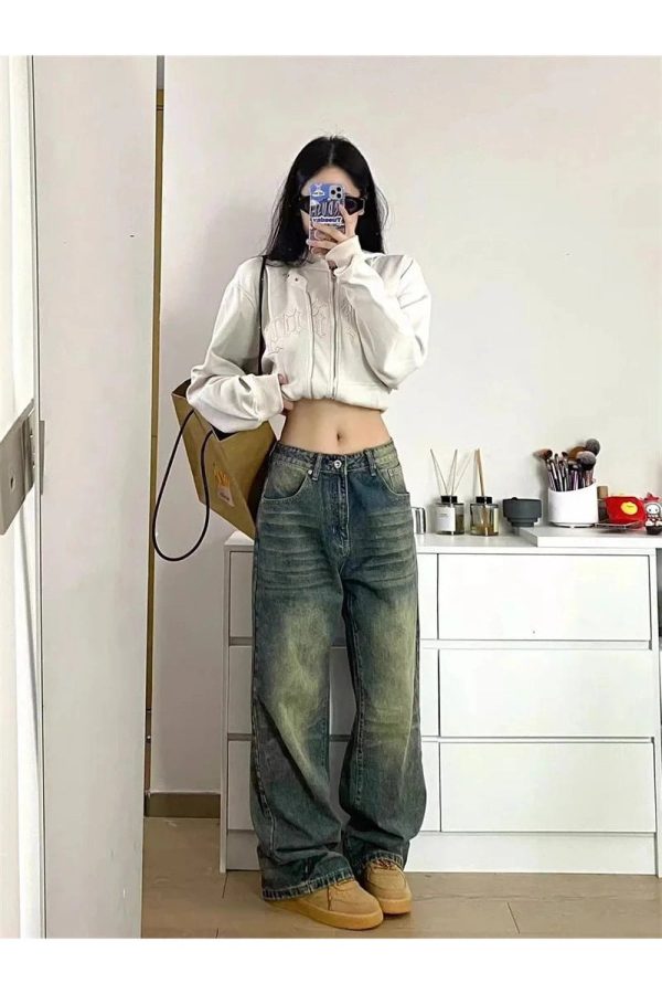 Y2K Fashion Fall Washed Low-Rise Baggy Jeans for Effortless Style