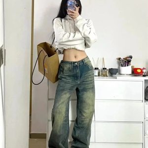 Y2K Fashion Fall Washed Low-Rise Baggy Jeans for Effortless Style