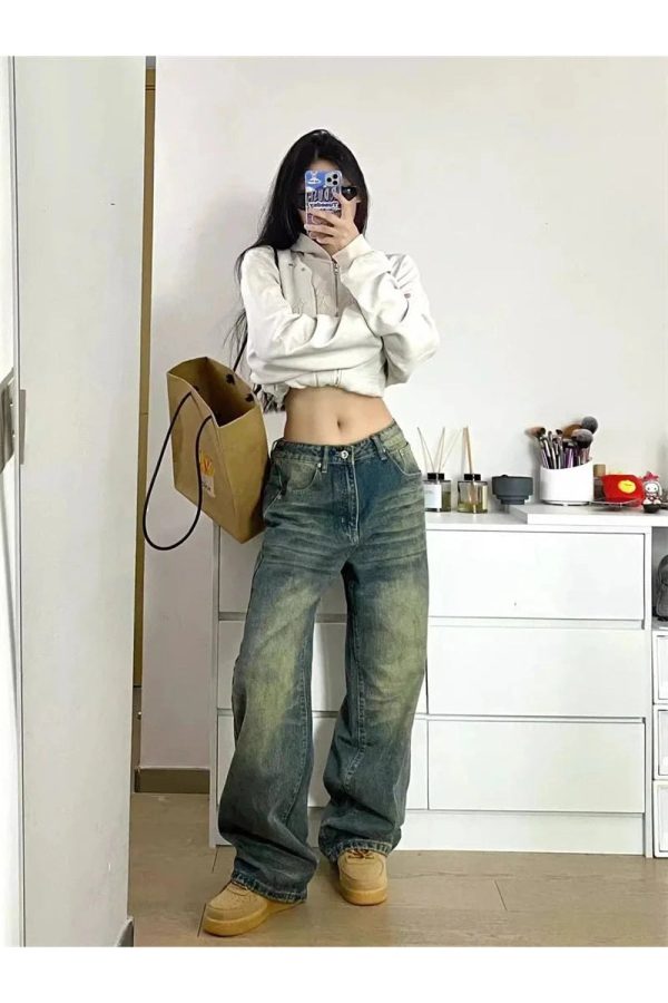 Y2K Fashion Fall Washed Low-Rise Baggy Jeans for Effortless Style