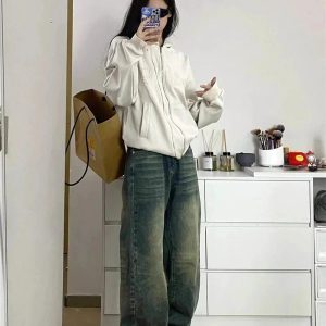 Y2K Fashion Fall Washed Low-Rise Baggy Jeans for Effortless Style