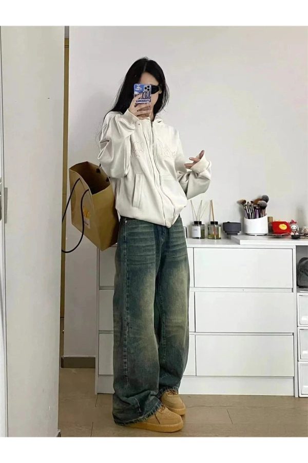 Y2K Fashion Fall Washed Low-Rise Baggy Jeans for Effortless Style