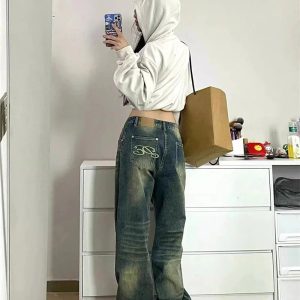 Y2K Fashion Fall Washed Low-Rise Baggy Jeans for Effortless Style