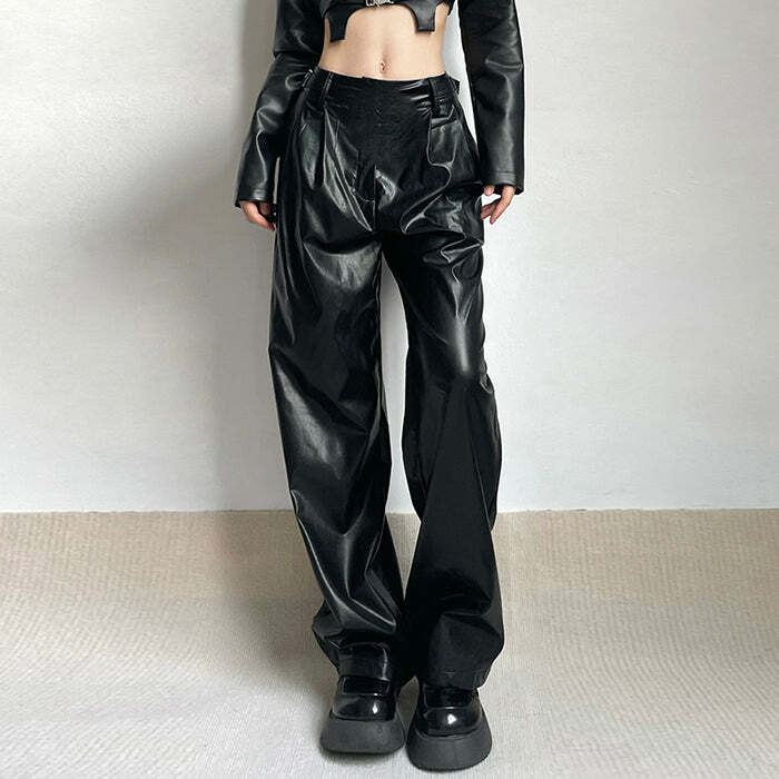 Y2K Fashion Faux Leather Grunge Pants for Trendy Summer Outfits