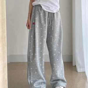 Y2K Fashion Gray Bow Cozy Lounge Pants for Effortless Summer Style