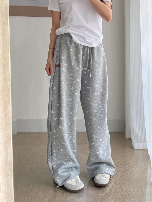 Y2K Fashion Gray Bow Cozy Lounge Pants for Effortless Summer Style