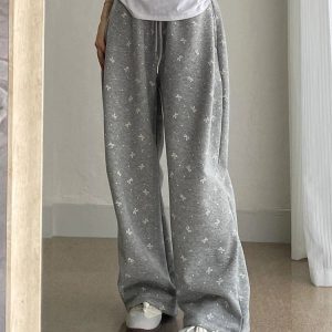 Y2K Fashion Gray Bow Cozy Lounge Pants for Effortless Summer Style