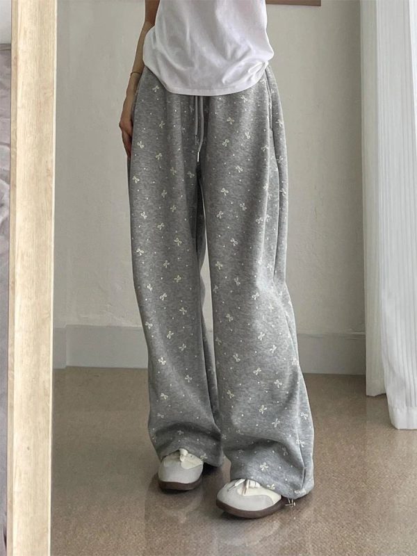 Y2K Fashion Gray Bow Cozy Lounge Pants for Effortless Summer Style