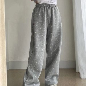 Y2K Fashion Gray Bow Cozy Lounge Pants for Effortless Summer Style