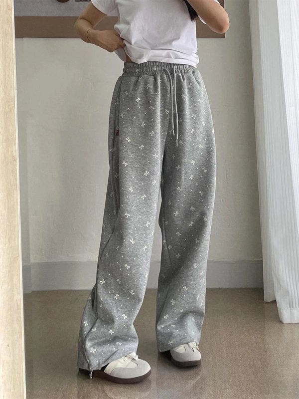 Y2K Fashion Gray Bow Cozy Lounge Pants for Effortless Summer Style