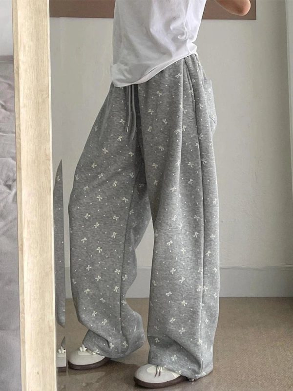 Y2K Fashion Gray Bow Cozy Lounge Pants for Effortless Summer Style