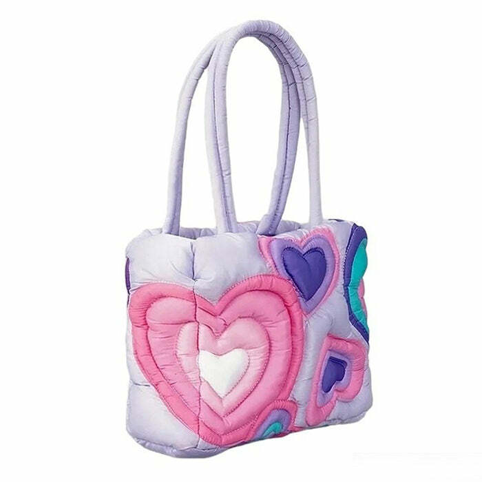 Y2K Fashion Heart Puffer Shoulder Bag - Trendy Grunge Aesthetic Accessory