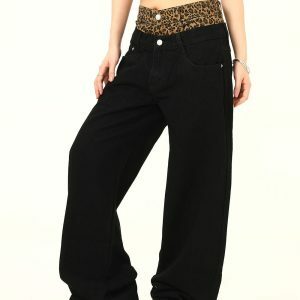 Y2K Fashion Inner Leopard Layered Jeans for Trendy Summer Outfits