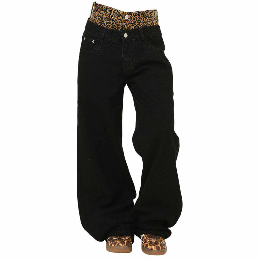 Y2K Fashion Inner Leopard Layered Jeans for Trendy Summer Outfits