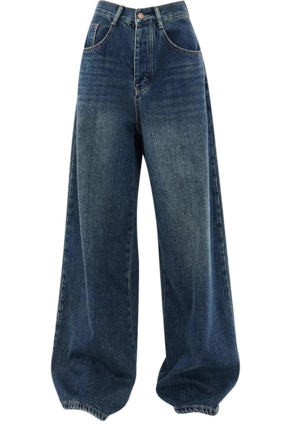 Y2K Fashion Oversized Dark Wash Wide-Leg Jeans for Effortless Style