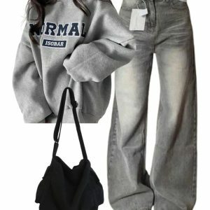 Y2K Fashion: Oversized Graphic Sweatshirt & Baggy Denim Pants Set