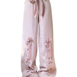 Y2K Fashion Pink Bow Lace-Up Cargo Pants for Trendy Summer Outfits