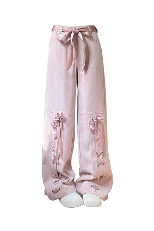 Y2K Fashion Pink Bow Lace-Up Cargo Pants for Trendy Summer Outfits