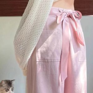 Y2K Fashion Pink Bow Lace-Up Cargo Pants for Trendy Summer Outfits