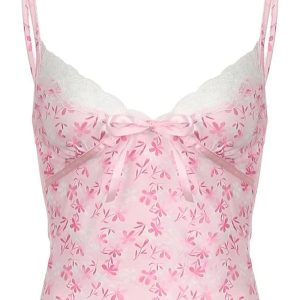 Y2K Fashion Pink Petal Lace Trim Top - Cute Summer Outfit Essential