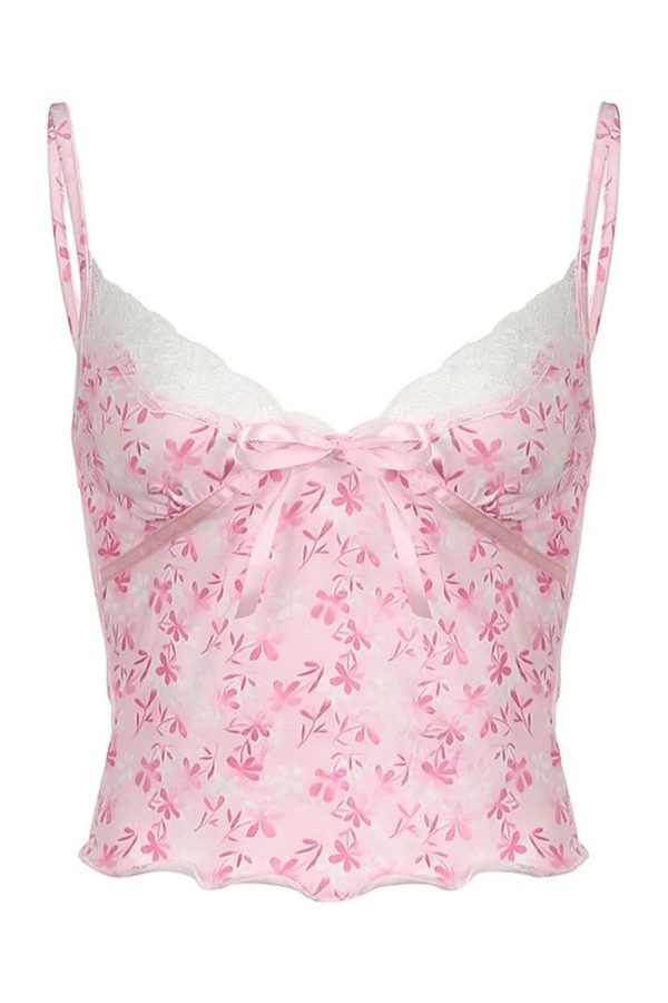 Y2K Fashion Pink Petal Lace Trim Top - Cute Summer Outfit Essential