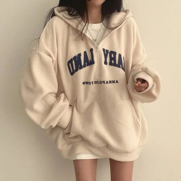 Y2K Fashion Retro Campus Half-Zip Hoodie for Trendy Summer Outfits