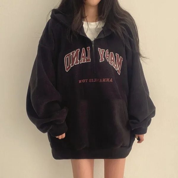 Y2K Fashion Retro Campus Half-Zip Hoodie for Trendy Summer Outfits