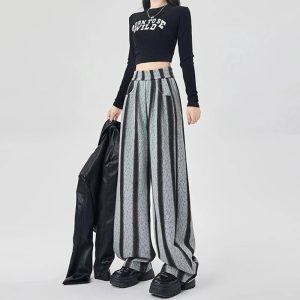 Y2K Fashion Shadow Stripe Wide-Leg Pants for Trendy Summer Outfits