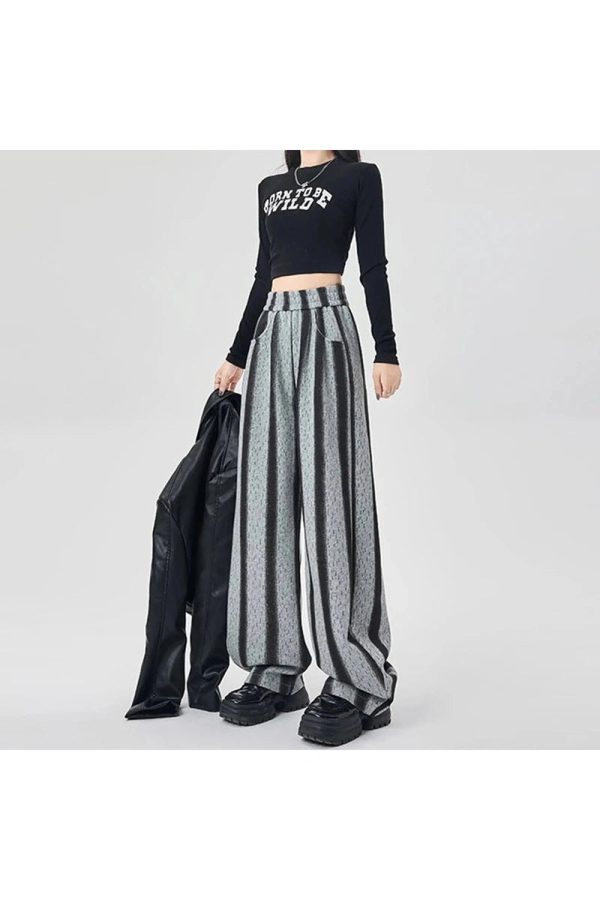 Y2K Fashion Shadow Stripe Wide-Leg Pants for Trendy Summer Outfits