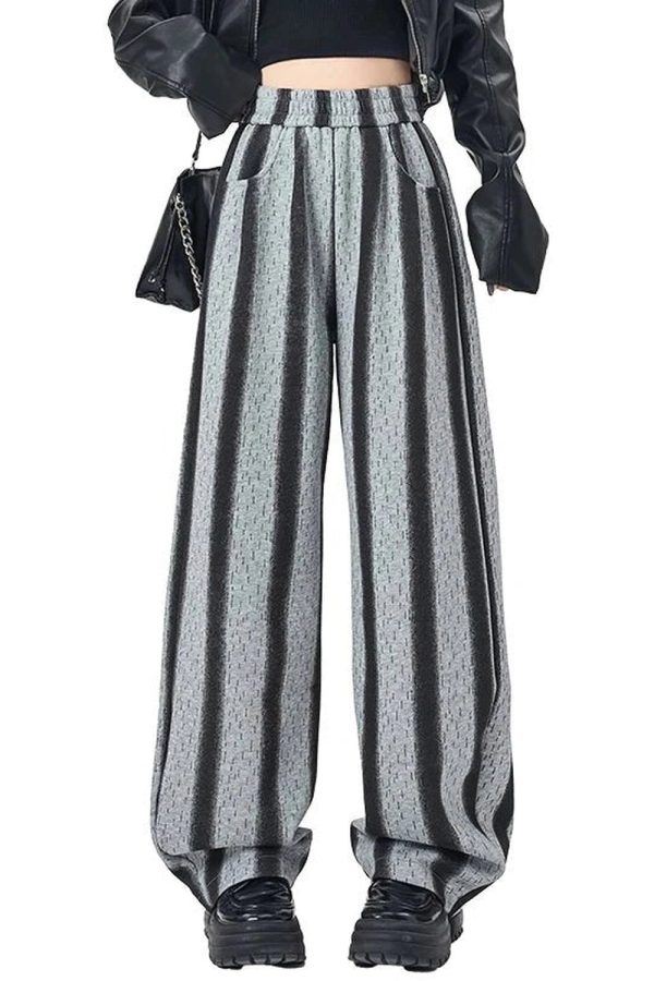 Y2K Fashion Shadow Stripe Wide-Leg Pants for Trendy Summer Outfits