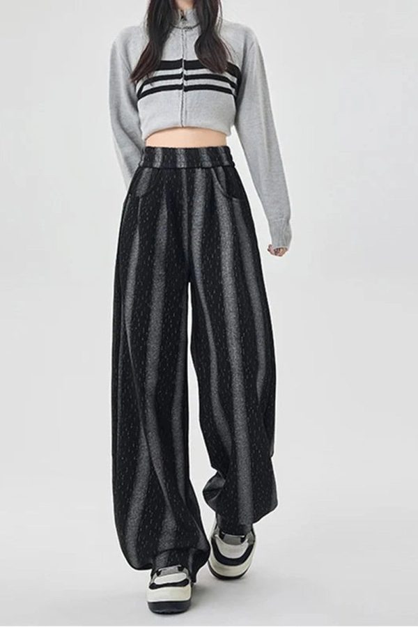 Y2K Fashion Shadow Stripe Wide-Leg Pants for Trendy Summer Outfits