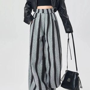 Y2K Fashion Shadow Stripe Wide-Leg Pants for Trendy Summer Outfits