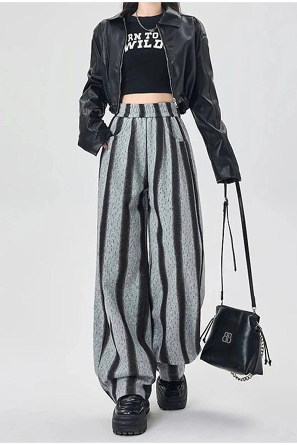 Y2K Fashion Shadow Stripe Wide-Leg Pants for Trendy Summer Outfits