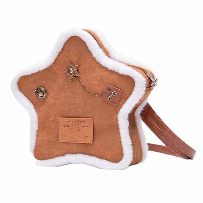 Y2K Fashion Sheepskin Star Backpack - Trendy Vintage Aesthetic Bag