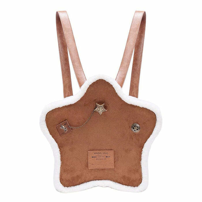 Y2K Fashion Sheepskin Star Backpack - Trendy Vintage Aesthetic Bag