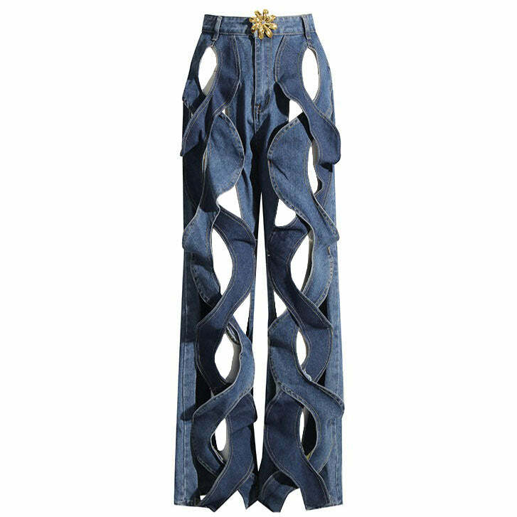 Y2K Fashion Showgirl Hollow Out Criss Cross Baggy Jeans for Trendy Looks