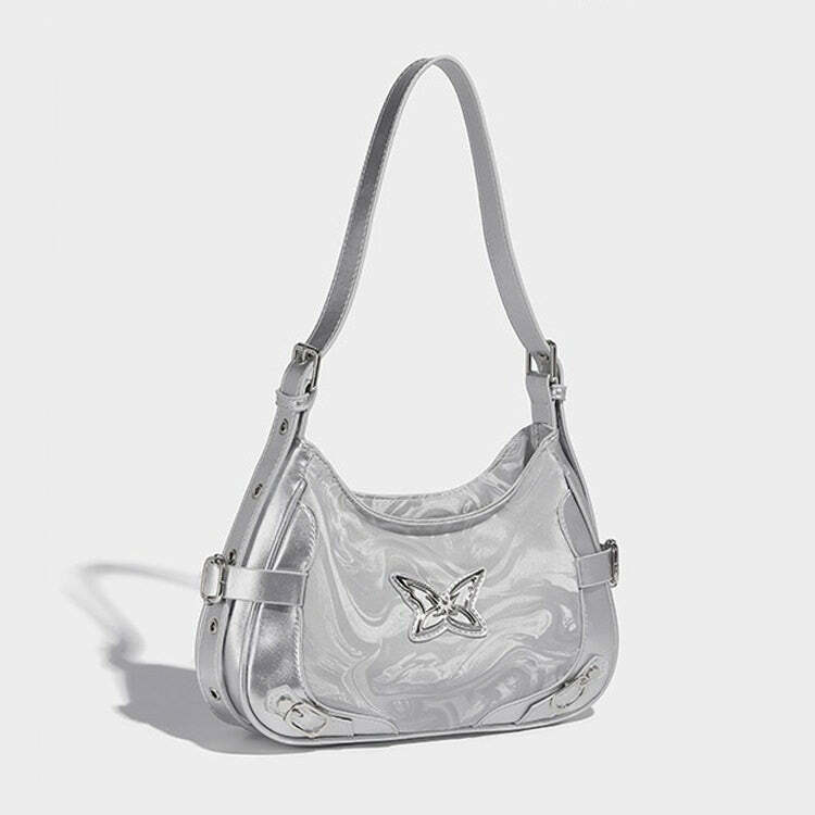 Y2K Fashion Silver Butterfly Shoulder Bag for Trendy Summer Outfits