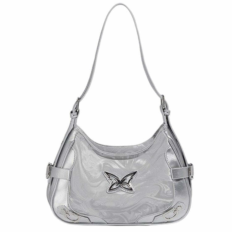 Y2K Fashion Silver Butterfly Shoulder Bag for Trendy Summer Outfits