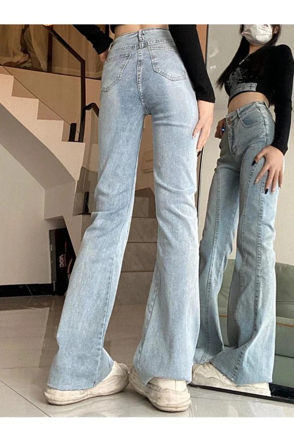 Y2K Fashion Skywave Stitch Flare Jeans for Trendy Summer Outfits