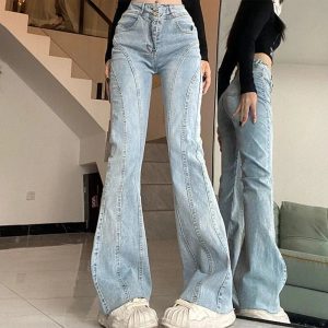 Y2K Fashion Skywave Stitch Flare Jeans for Trendy Summer Outfits