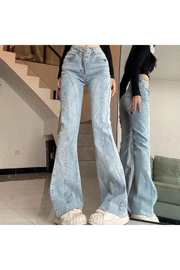 Y2K Fashion Skywave Stitch Flare Jeans for Trendy Summer Outfits