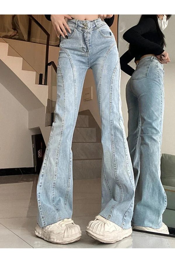 Y2K Fashion Skywave Stitch Flare Jeans for Trendy Summer Outfits