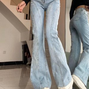 Y2K Fashion Skywave Stitch Flare Jeans for Trendy Summer Outfits