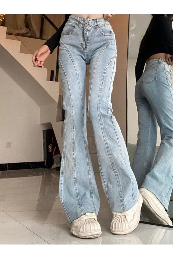 Y2K Fashion Skywave Stitch Flare Jeans for Trendy Summer Outfits