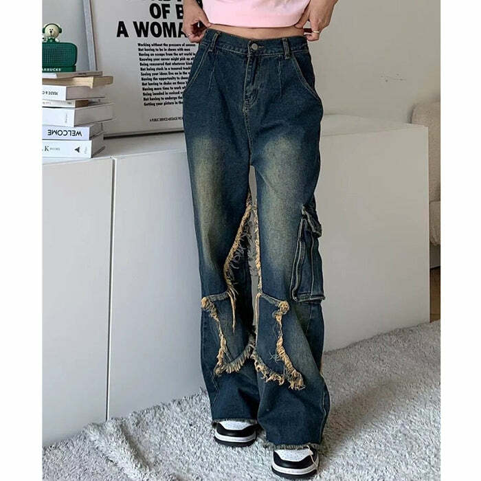 Y2K Fashion Star Girl Cargo Jeans: Trendy Grunge Style for Summer Outfits