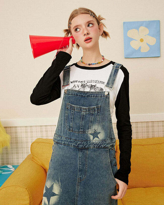 Y2K Fashion Star Girl Denim Overalls for Trendy Summer Outfits