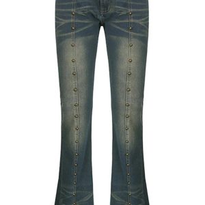 Y2K Fashion Studded Midnight Flare Jeans for Trendy Summer Outfits