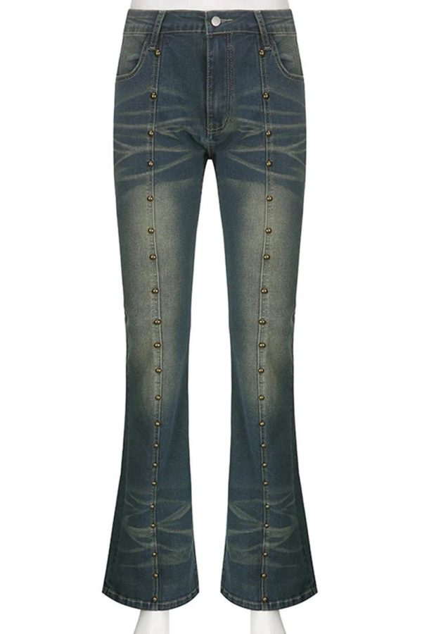 Y2K Fashion Studded Midnight Flare Jeans for Trendy Summer Outfits