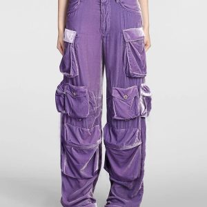 Y2K Fashion Velvet Vibe Utility Cargo Pants for Trendy Summer Outfits