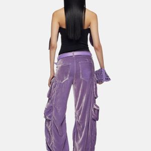 Y2K Fashion Velvet Vibe Utility Cargo Pants for Trendy Summer Outfits